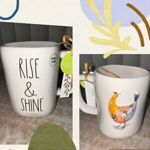 Rae Dunn 2 sided hand painted White Mug with Rooster Design